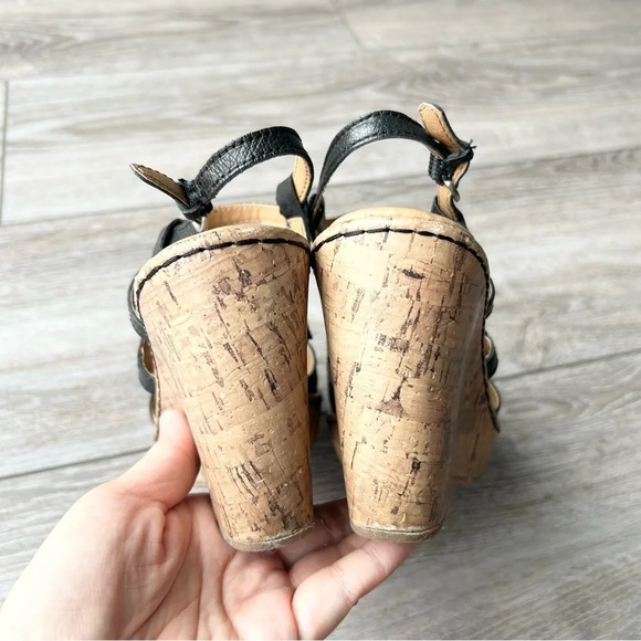 BOC Born Concept Black Leather Wedge Heels Sandals - Picture 6 of 16
